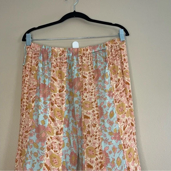 Free People Floral Wide Leg Pants in Peach and Blue - Picture 3 of 11